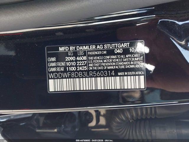 Продажа на аукционе авто 2020 Mercedes-benz C 300, vin: WDDWF8DB3LR560314, номер лота: 44768693
