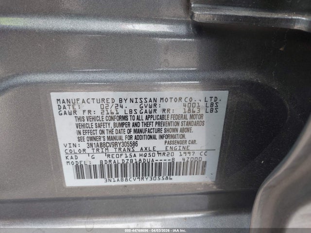 44768696 :رقم المزاد ، 3N1AB8CV9RY305586 vin ، 2024 Nissan Sentra Sv Xtronic Cvt مزاد بيع