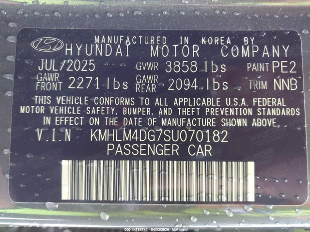 Aukcja sprzedaży 2025 Hyundai Elantra Sel Sport, vin: KMHLM4DG7SU070182, numer aukcji: 44768711