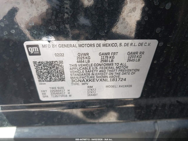 3GNAXKEVXNL181724 Chevrolet Equinox Fwd Lt