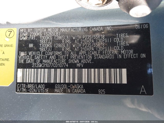 Aukcja sprzedaży 2007 Lexus Rx 350, vin: 2T2GK31U77C010774, numer aukcji: 44768718