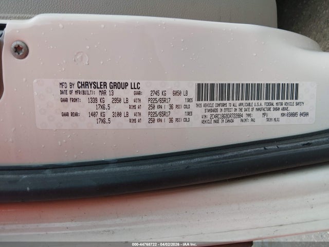 Продаж на аукціоні авто 2013 Chrysler Town & Country Touring, vin: 2C4RC1BG9DR722884, номер лоту: 44768722