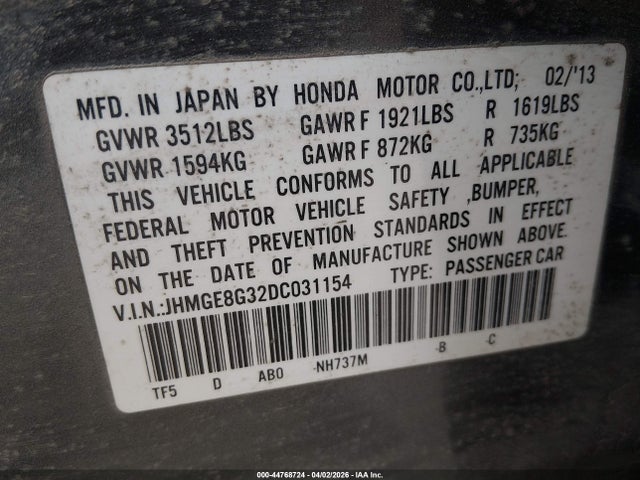 2013 Honda Fit მანქანა იყიდება აუქციონზე, vin: JHMGE8G32DC031154, აუქციონის ნომერი: 44768724
