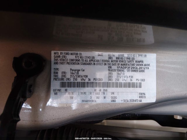 Ford FOCUS SE 2016 1FADP3F29GL281219 Image 9
