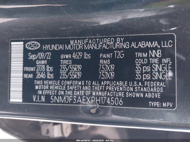 Продажа на аукционе авто 2023 Hyundai Tucson Sel, vin: 5NMJF3AEXPH174506, номер лота: 44768741