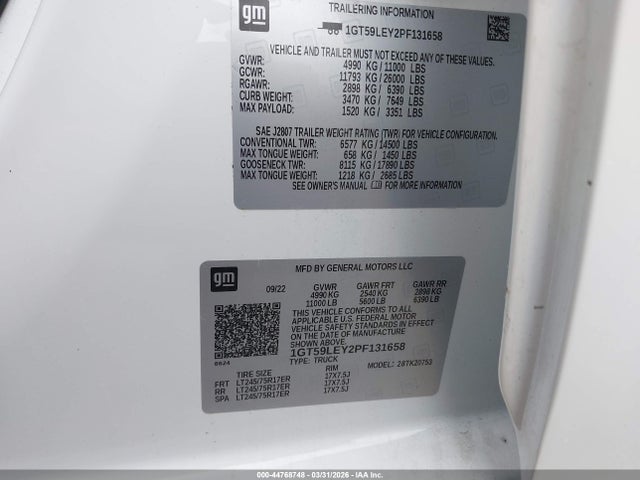 1GT59LEY2PF131658 GMC Sierra 2500hd 4wd Standard Bed Pro