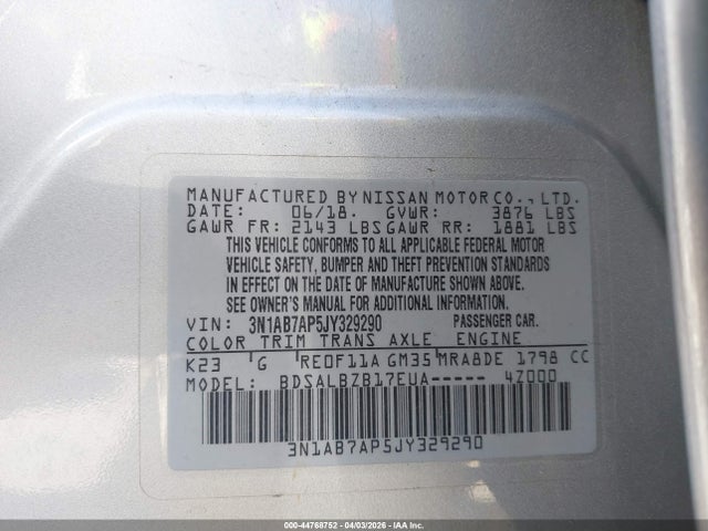 Nissan SENTRA S 2018 3N1AB7AP5JY329290 Image 9