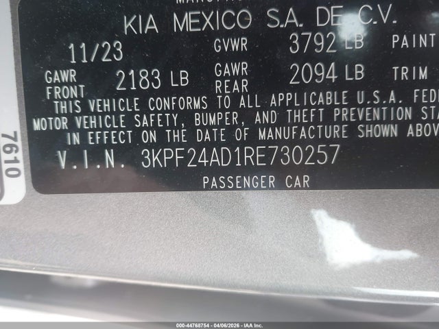 3KPF24AD1RE730257 KIA Forte Lxs