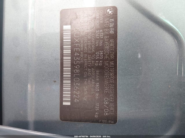 2008 BMW X5 5UXFE43598L036224 Photo 8