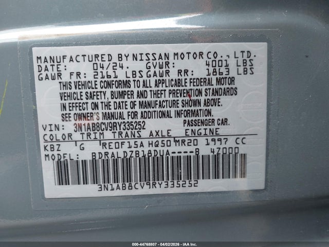 3N1AB8CV9RY335252 Nissan Sentra Sv Xtronic Cvt