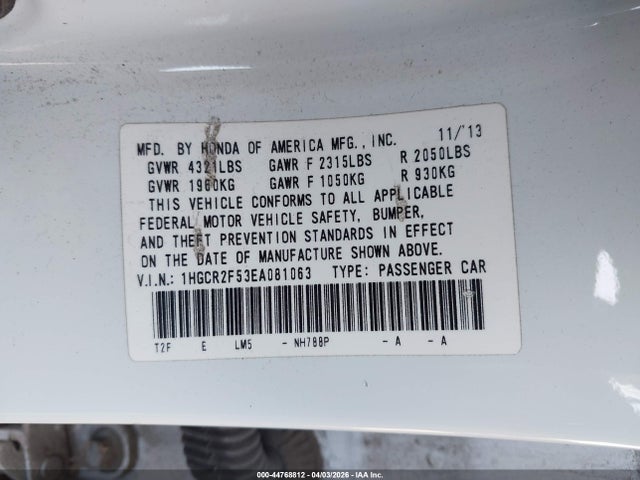 Honda Accord Sport 2014 1HGCR2F53EA081063 Image 9