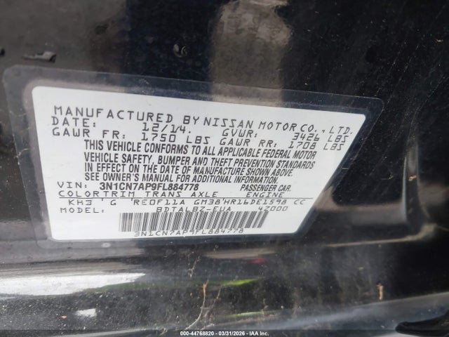 3N1CN7AP9FL884778 Nissan Versa 1.6 Sv