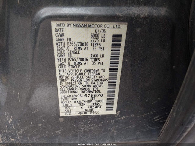 2006 NISSAN PATHFINDER 5N1AR18W96C676670 Photo 8