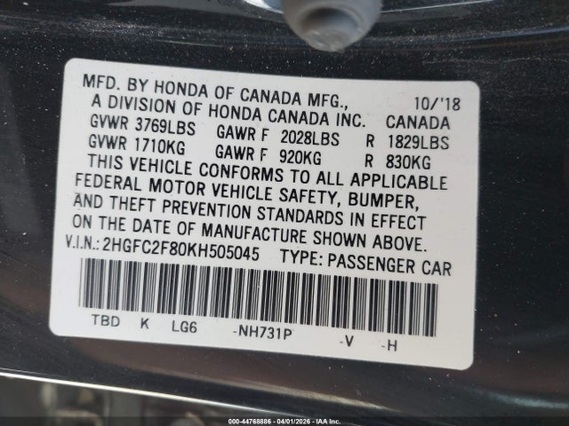 Honda Civic Sport 2019 2HGFC2F80KH505045 Image 9