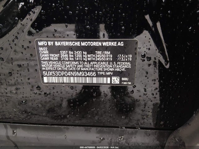 2022 BMW X3 5UX53DP04N9M93466 Photo 8