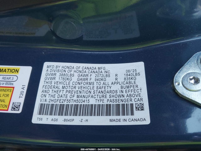 Honda Civic Sport 2026 2HGFE2F56TH503415 Image 9