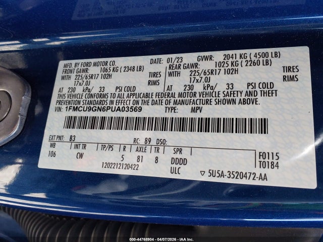 Aukcja sprzedaży 2023 Ford Escape Active, vin: 1FMCU9GN6PUA03569, numer aukcji: 44768904