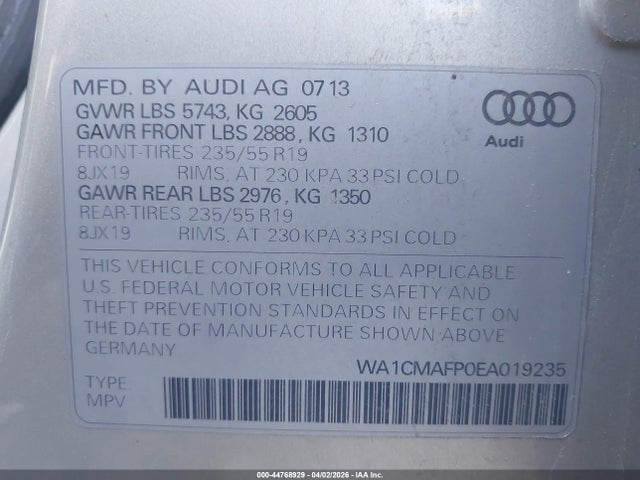 Продажа на аукционе авто 2014 Audi Q5 3.0 Tdi Premium Plus, vin: WA1CMAFP0EA019235, номер лота: 44768929