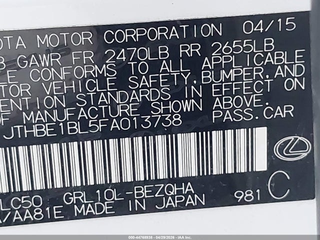 Aukcja sprzedaży 2015 Lexus Gs 350, vin: JTHBE1BL5FA013738, numer aukcji: 44768938