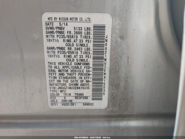 JN8AZ1MU2EW415035 Nissan MURANO S