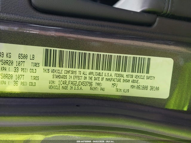 2018 JEEP GRAND CHEROKEE 1C4RJFAG2JC453796 Photo 8