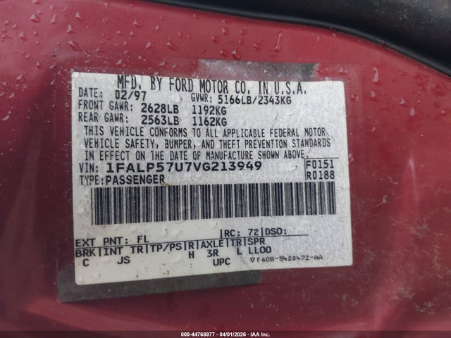 1997 FORD TAURUS 1FALP57U7VG213949 Photo 8