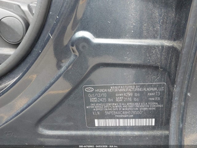 Продаж на аукціоні авто 2011 Hyundai Sonata Gls, vin: 5NPEB4AC4BH178550, номер лоту: 44768983
