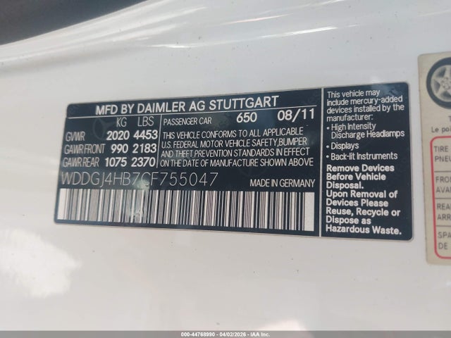 Продажа на аукционе авто 2012 Mercedes-benz C 250, vin: WDDGJ4HB7CF755047, номер лота: 44768990