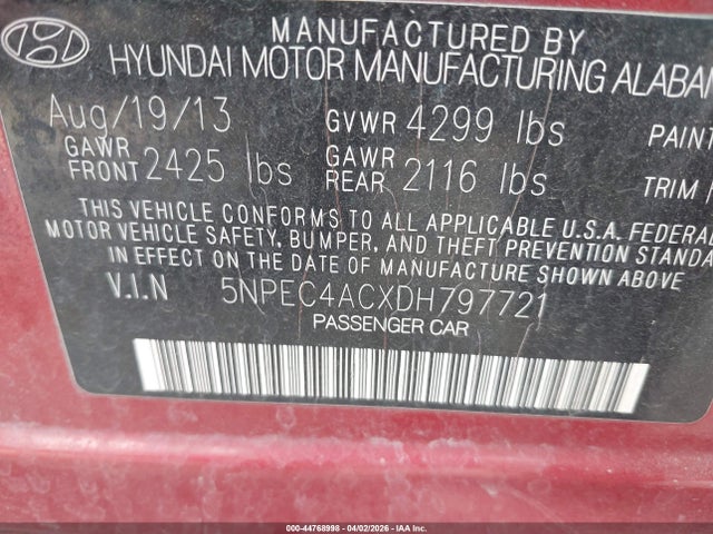 Aukcja sprzedaży 2013 Hyundai Sonata Se, vin: 5NPEC4ACXDH797721, numer aukcji: 44768998