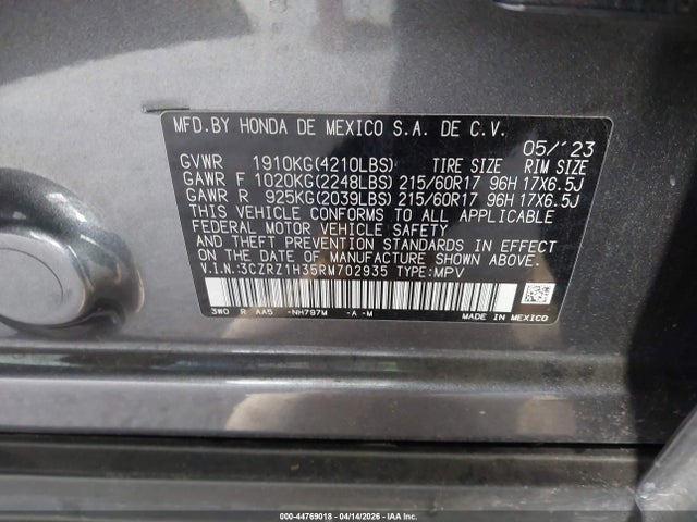 3CZRZ1H35RM702935 Honda Hr-v 2wd Lx