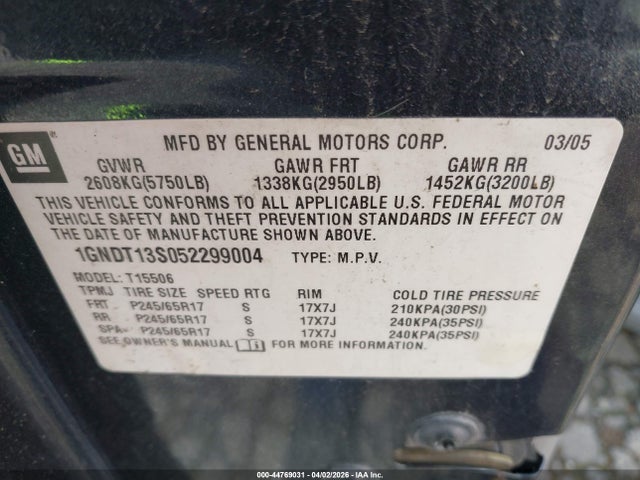 2005 CHEVROLET TRAILBLAZER 1GNDT13S052299004 Photo 8