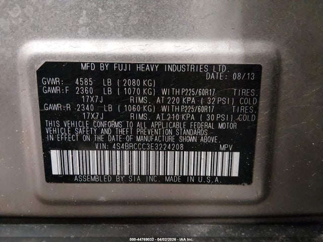 Aukcja sprzedaży 2014 Subaru Outback 2.5i Premium, vin: 4S4BRCCC3E3224208, numer aukcji: 44769032
