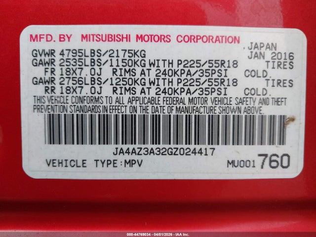 Продаж на аукціоні авто 2016 Mitsubishi Outlander Sel, vin: JA4AZ3A32GZ024417, номер лоту: 44769034