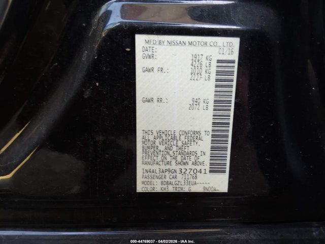 1N4AL3AP9GN327041 Nissan Altima 2.5/2.5 S/2.5 Sl/2.5 Sr/2.5 Sv