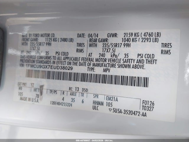 1FMCU9GX7EUD38029 Ford ESCAPE SE