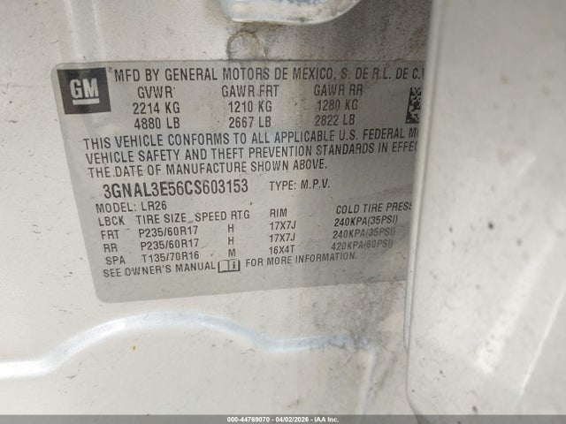 Aukcja sprzedaży 2012 Chevrolet Captiva Sport Lt, vin: 3GNAL3E56CS603153, numer aukcji: 44769070