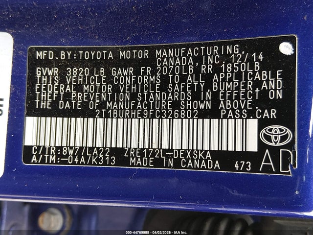 Toyota Corolla S Premium 2015 2T1BURHE9FC326802 Image 9