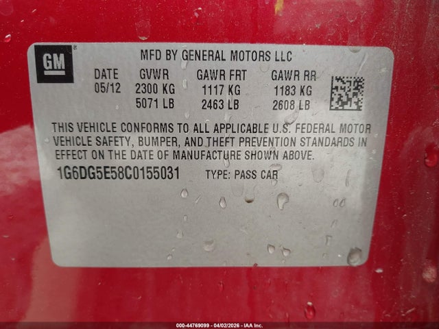 Продаж на аукціоні авто 2012 Cadillac Cts Luxury, vin: 1G6DG5E58C0155031, номер лоту: 44769099