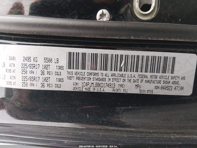 Продажа на аукционе авто 2019 Jeep Cherokee Latitude Plus 4x4, vin: 1C4PJMLB8KD174913, номер лота: 44769138