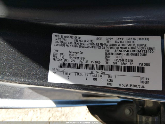 Продажа на аукционе авто 2019 Ford Fiesta Se, vin: 3FADP4BJXKM132490, номер лота: 44769165