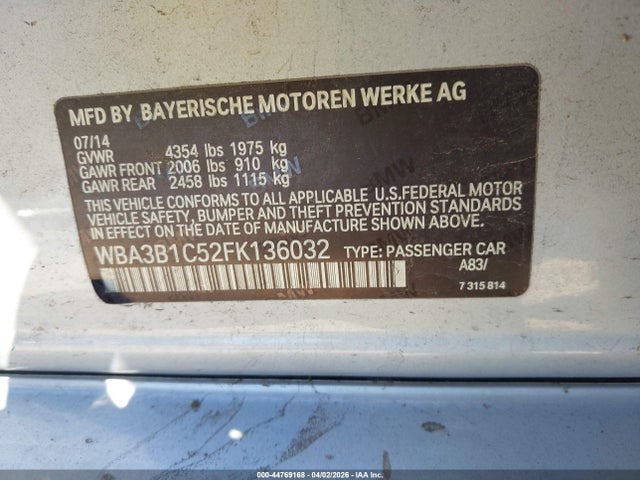 Продажа на аукционе авто 2015 Bmw 320i, vin: WBA3B1C52FK136032, номер лота: 44769168