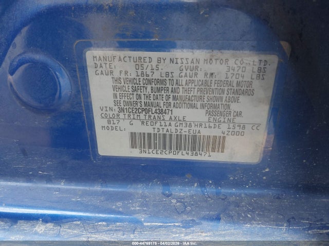 Nissan Versa Note Sv 2015 3N1CE2CP0FL438471 Image 9