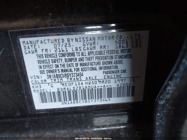 Nissan SENTRA SV 2025 3N1AB8CV8SY373464 Image 9