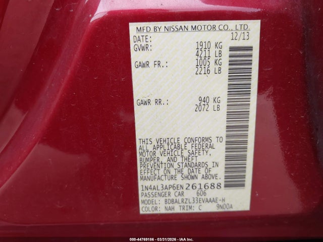 2014 NISSAN ALTIMA 1N4AL3AP6EN261688 Photo 8