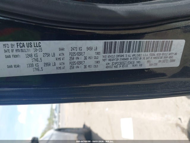 44769198 :رقم المزاد ، 3C4PDCBG5GT153419 vin ، 2016 Dodge Journey Sxt مزاد بيع