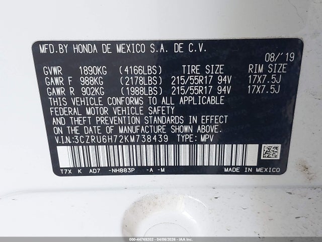 Honda Hr-v Ex-l 2019 3CZRU6H72KM738439 Image 9