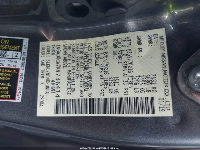 Nissan Frontier Sv 2019 1N6AD0CW7KN736414 Image 9