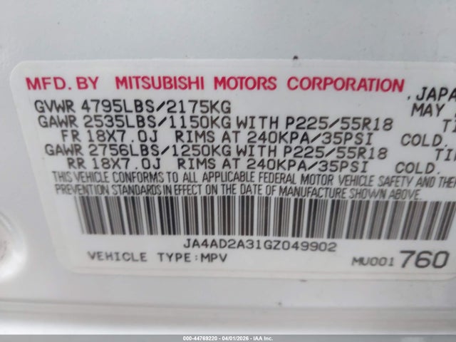 2016 MITSUBISHI OUTLANDER JA4AD2A31GZ049902 Photo 8