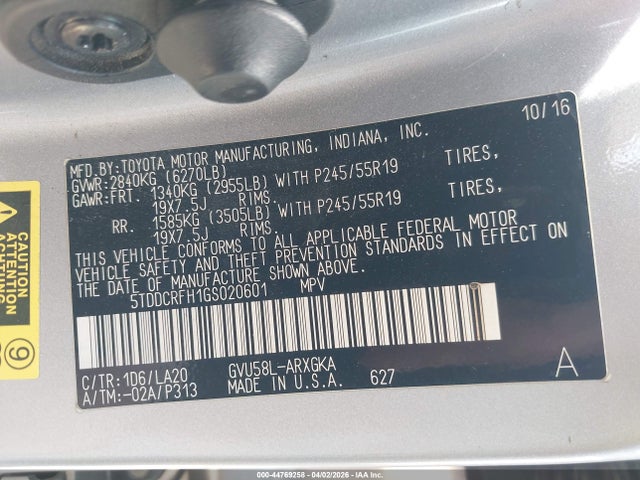 5TDDCRFH1GS020601 Toyota Highlander Hybrid Limited Platinum V6