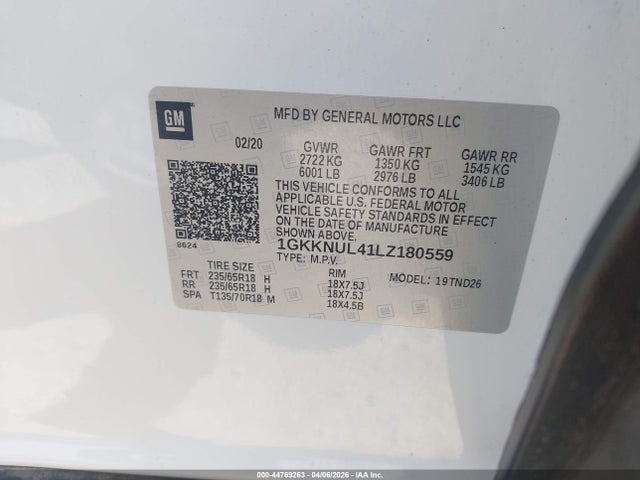 1GKKNUL41LZ180559 GMC Acadia Awd Slt